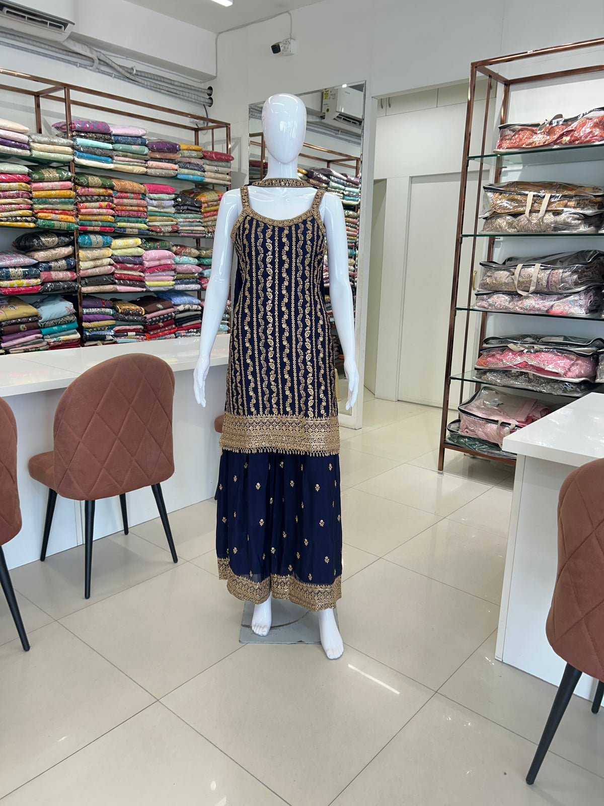 Blue Chinnon Sharara Suit