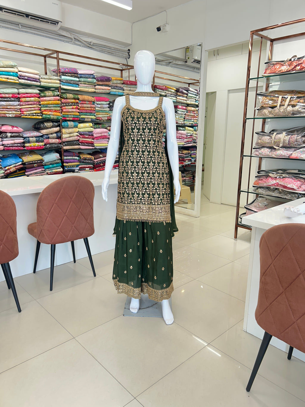 Green Chinnon Sharara Suit