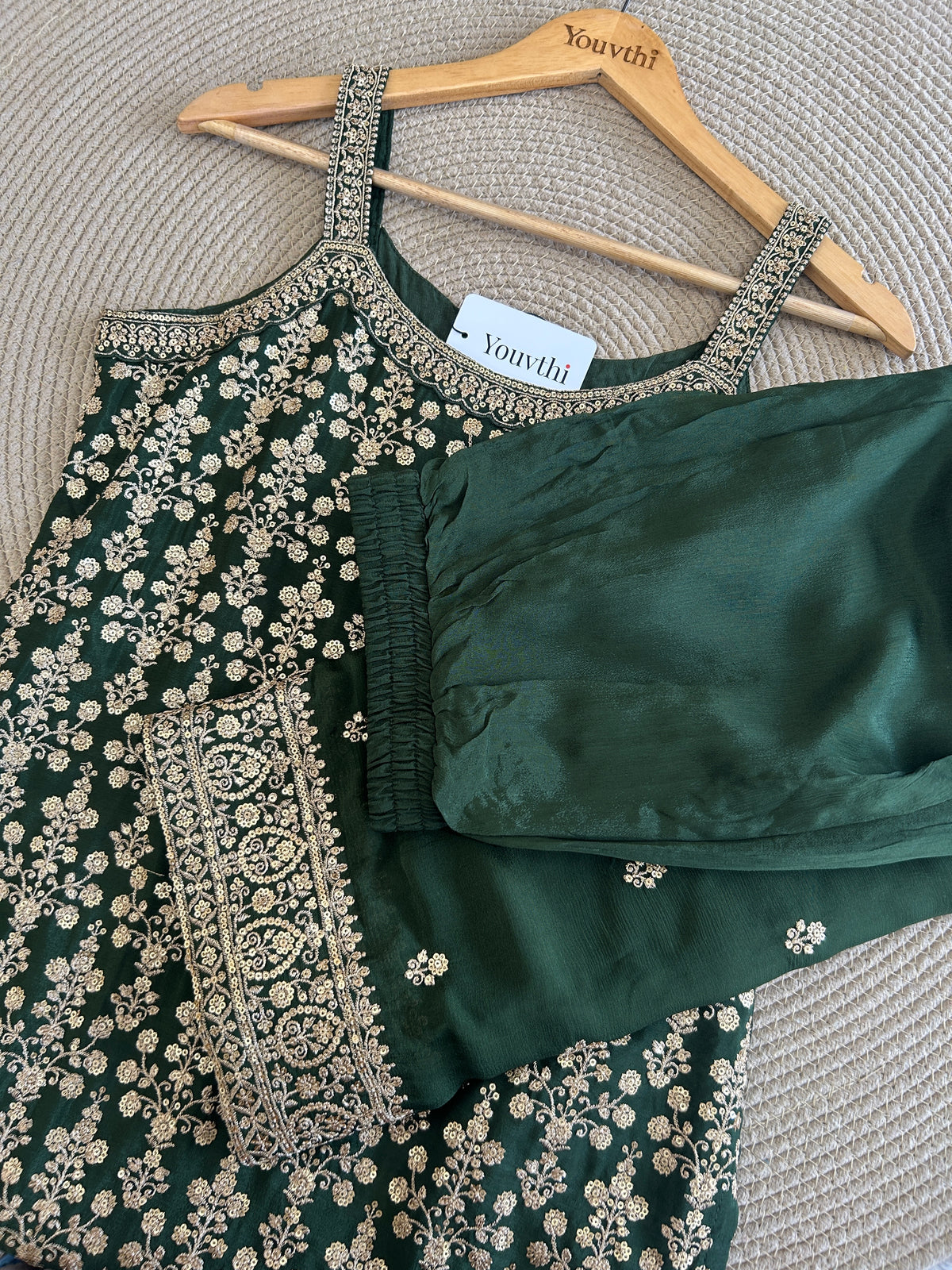 Green Chinnon Sharara Suit