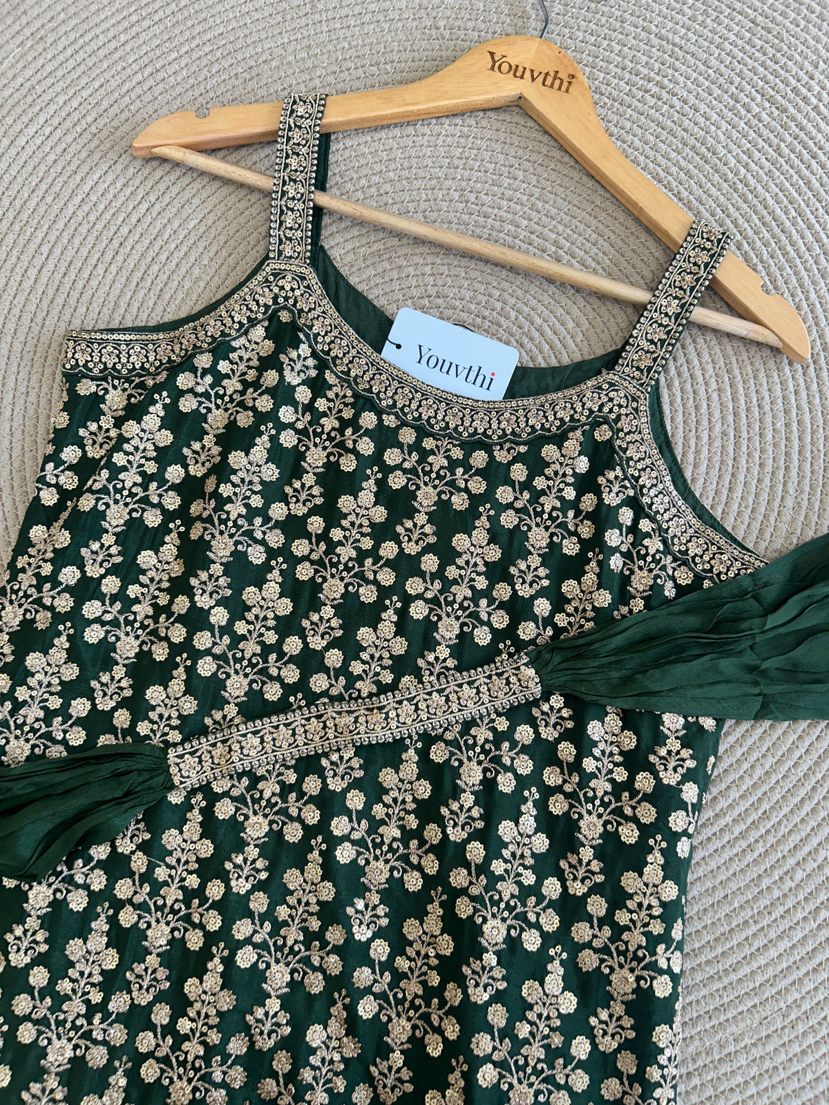 Green Chinnon Sharara Suit