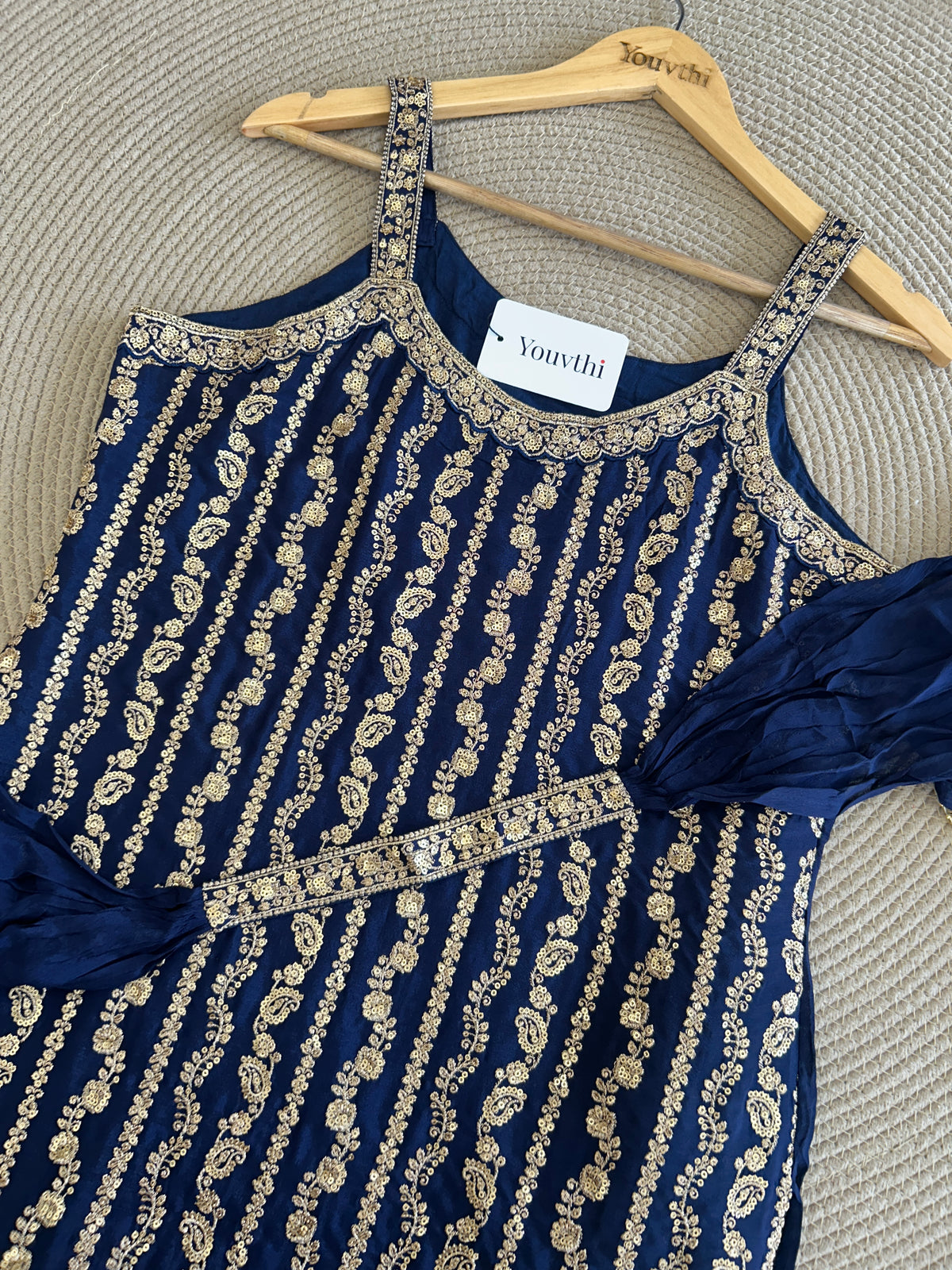 Blue Chinnon Sharara Suit