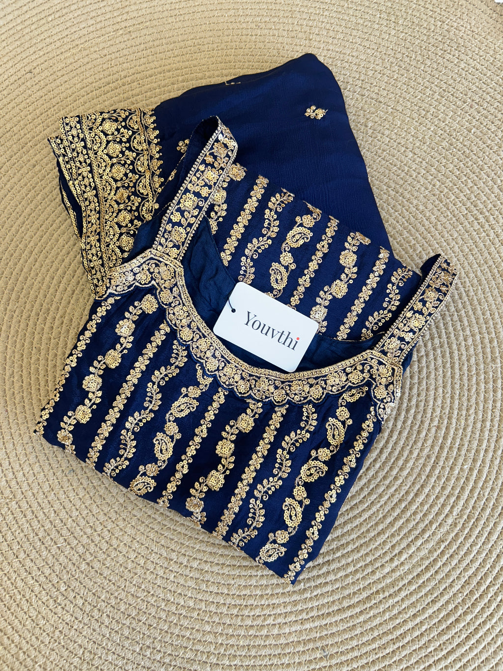Blue Chinnon Sharara Suit