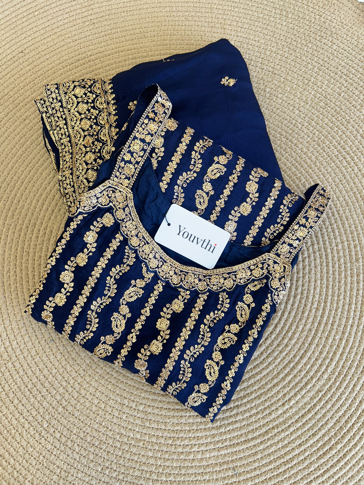 Blue Chinnon Sharara Suit