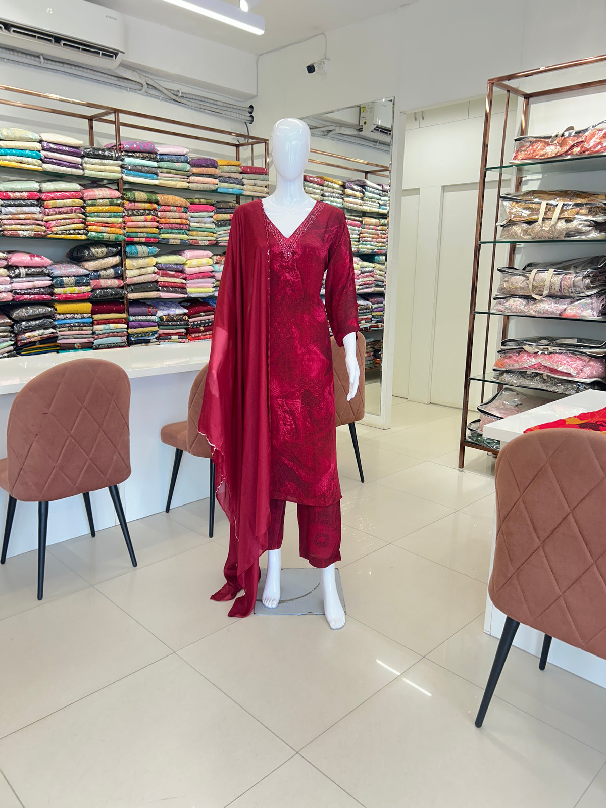 Maroon Crepe Kurti Suit