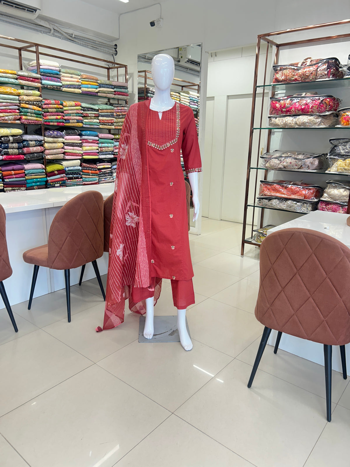 Red Cotton Aline Set