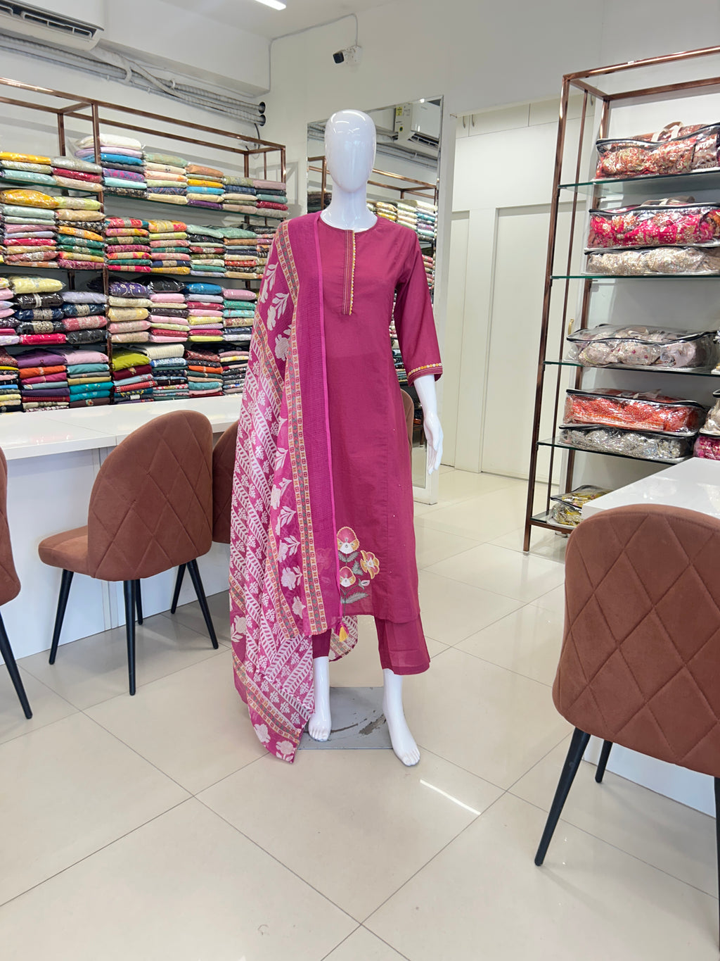 Dark Pink Cotton Aline Set