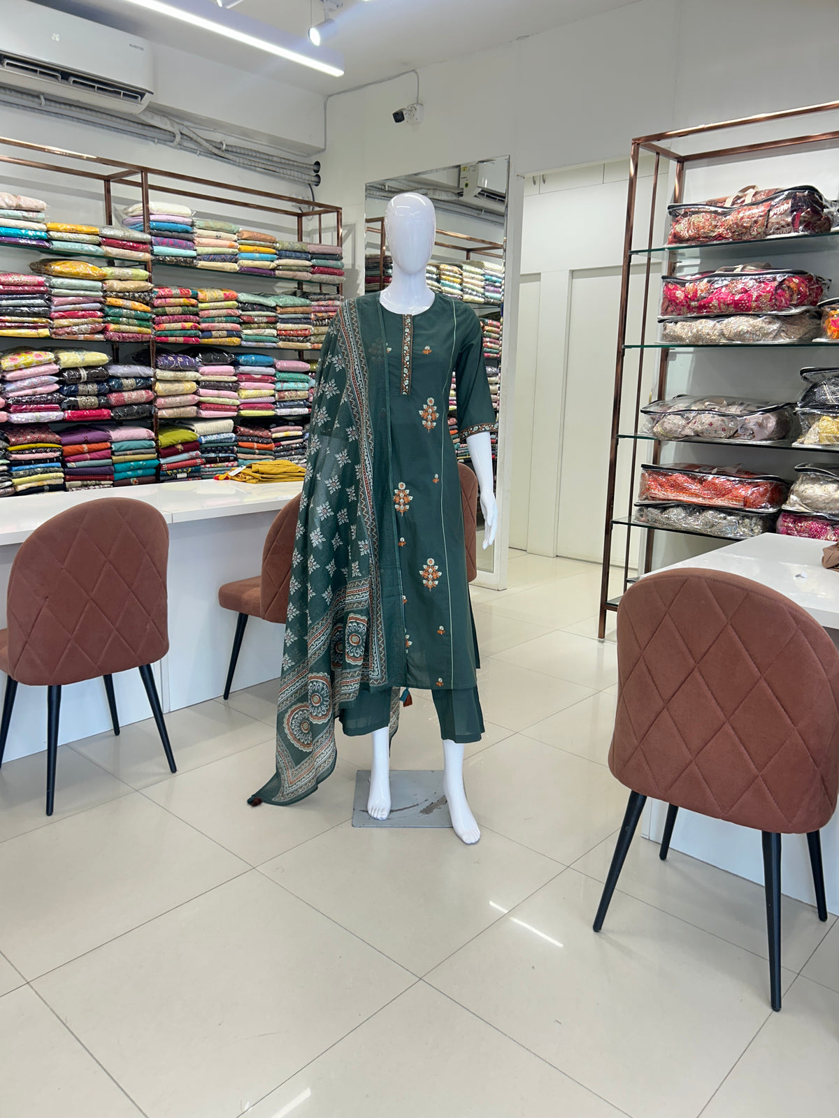 Green Cotton Aline Set