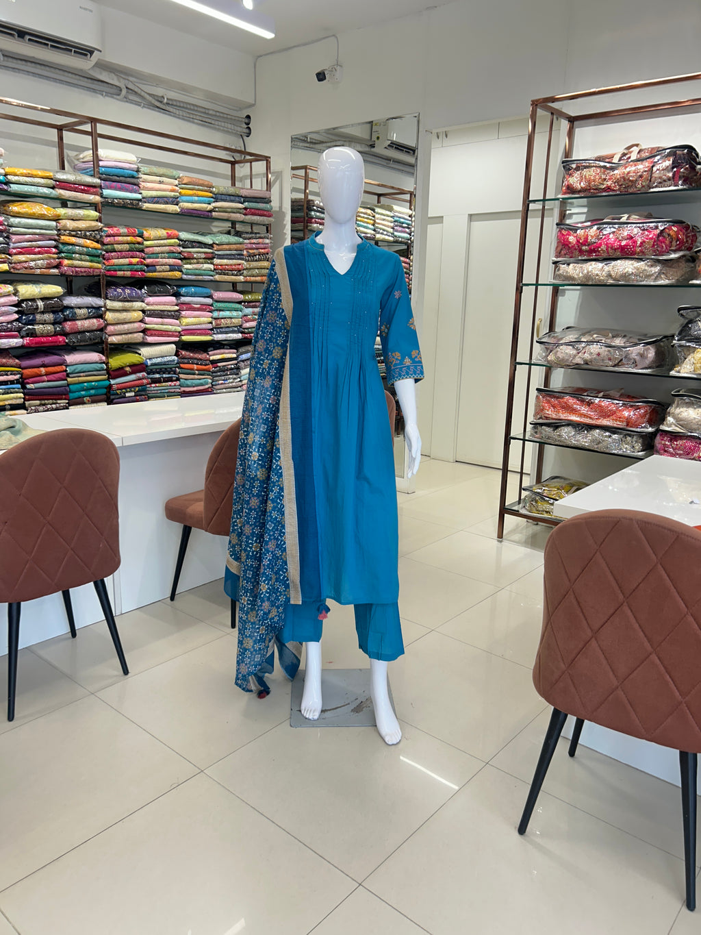 Blue Cotton Aline Set