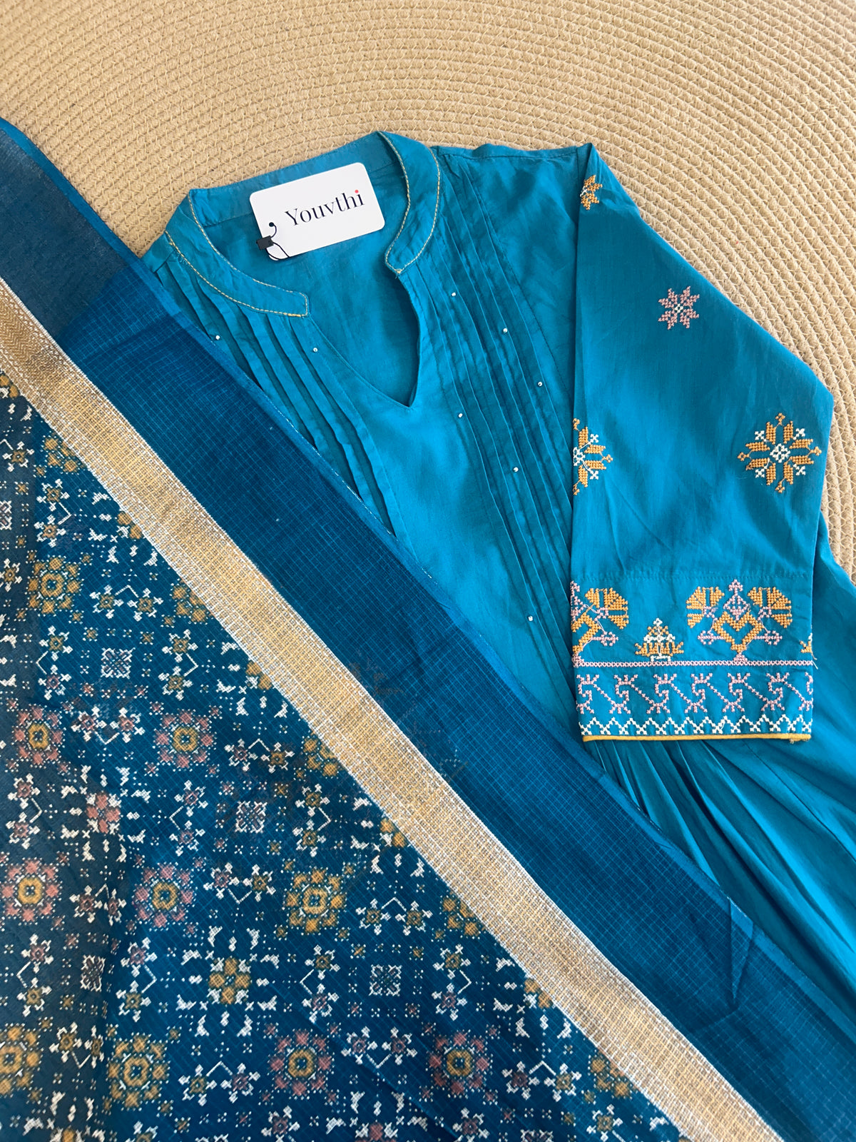 Blue Cotton Aline Set