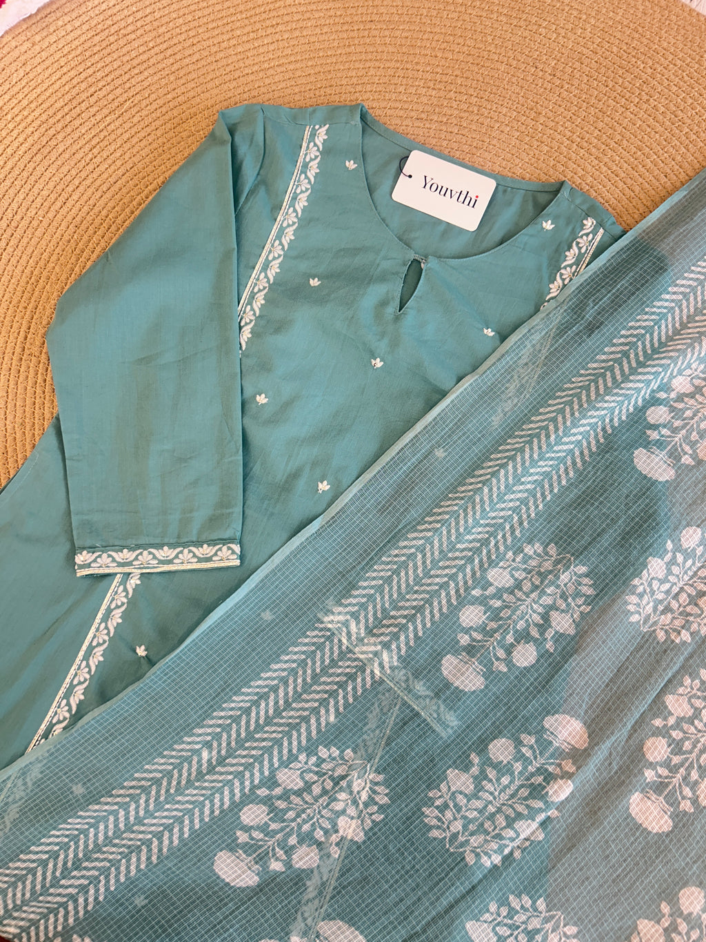 Teal Blue Cotton Aline Set