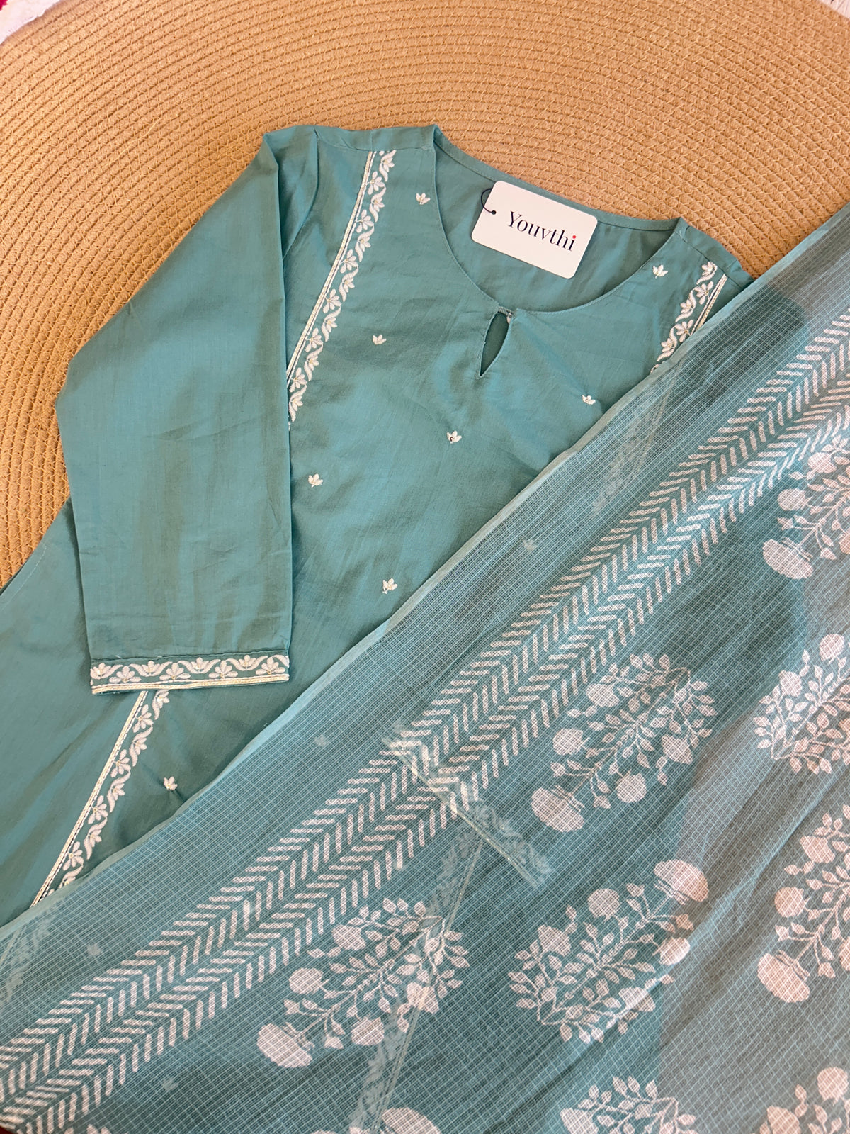 Teal Blue Cotton Aline Set