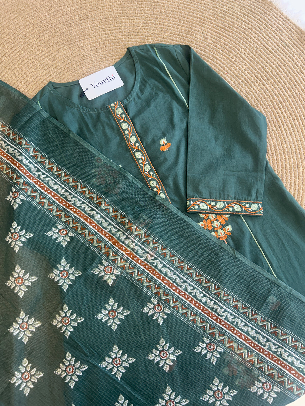 Green Cotton Aline Set