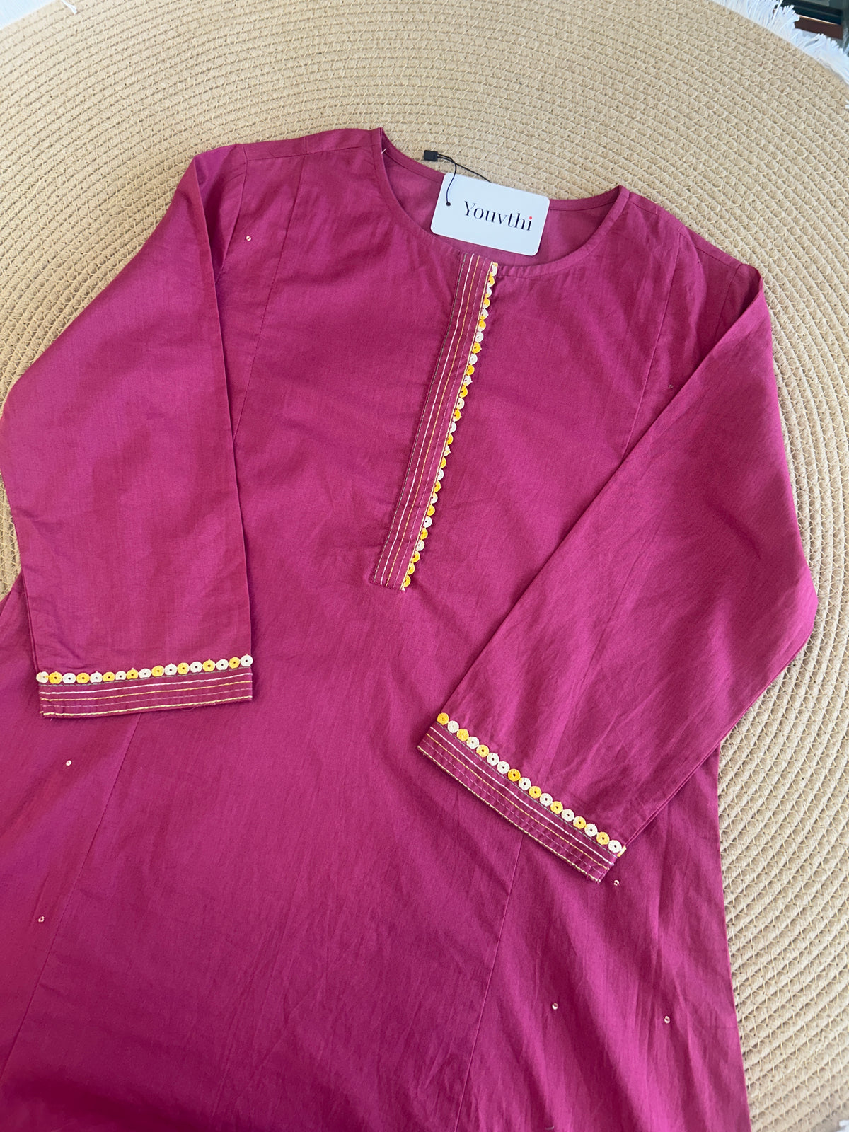 Dark Pink Cotton Aline Set