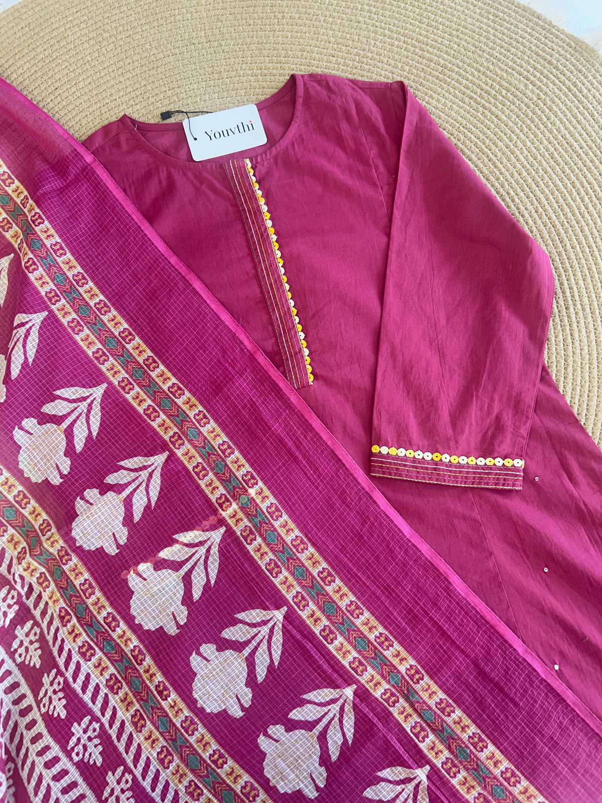 Dark Pink Cotton Aline Set