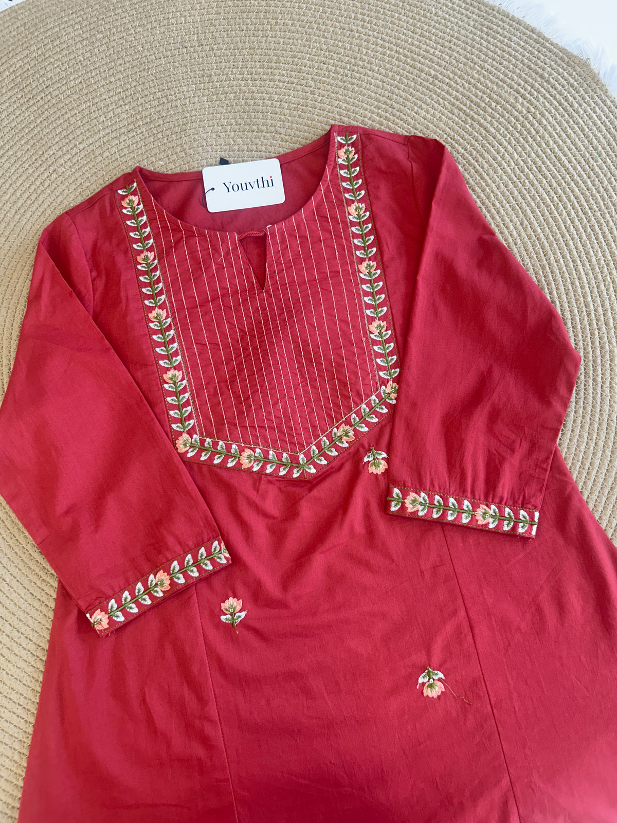 Red Cotton Aline Set
