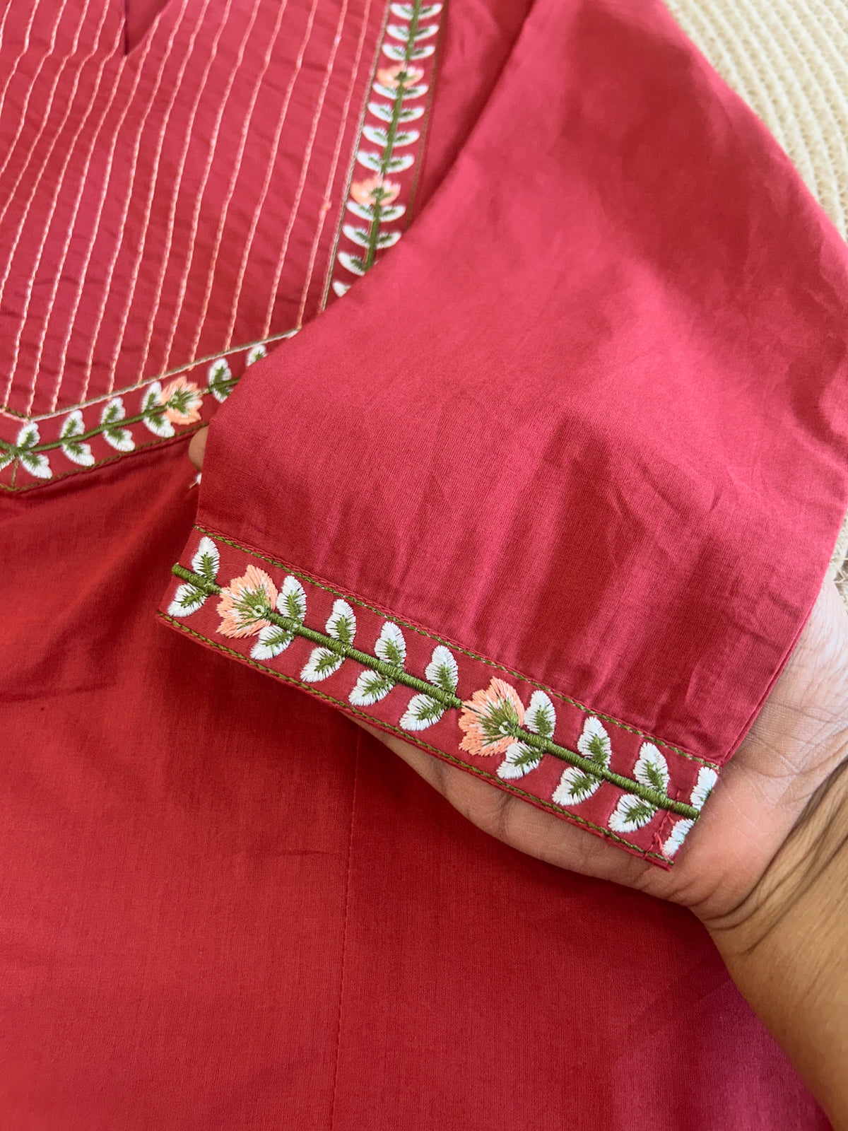 Red Cotton Aline Set