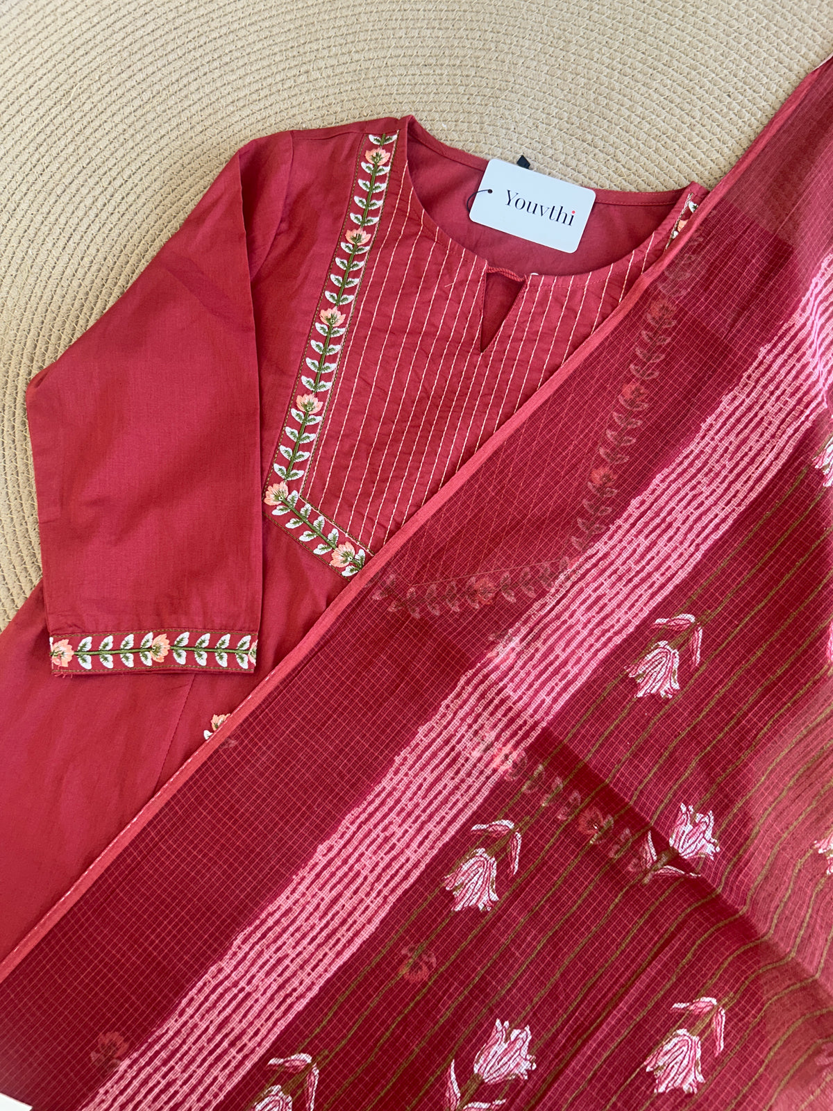 Red Cotton Aline Set