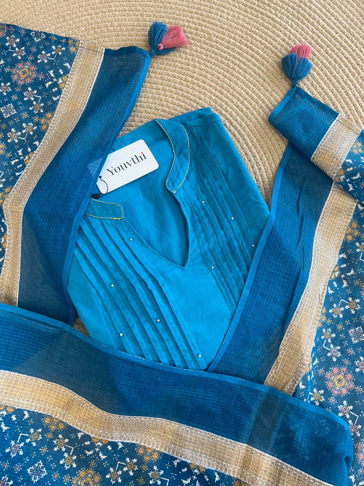 Blue Cotton Aline Set
