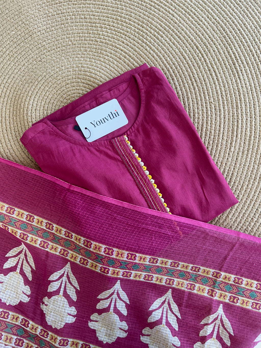 Dark Pink Cotton Aline Set