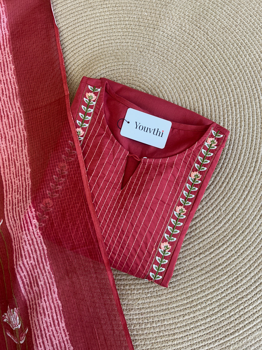 Red Cotton Aline Set