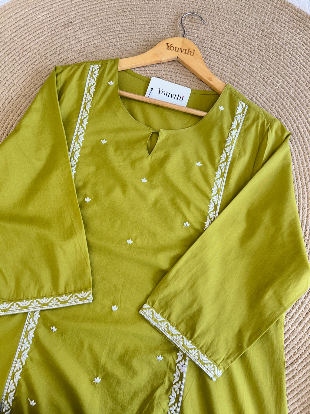 Olive Green Cotton Aline Set