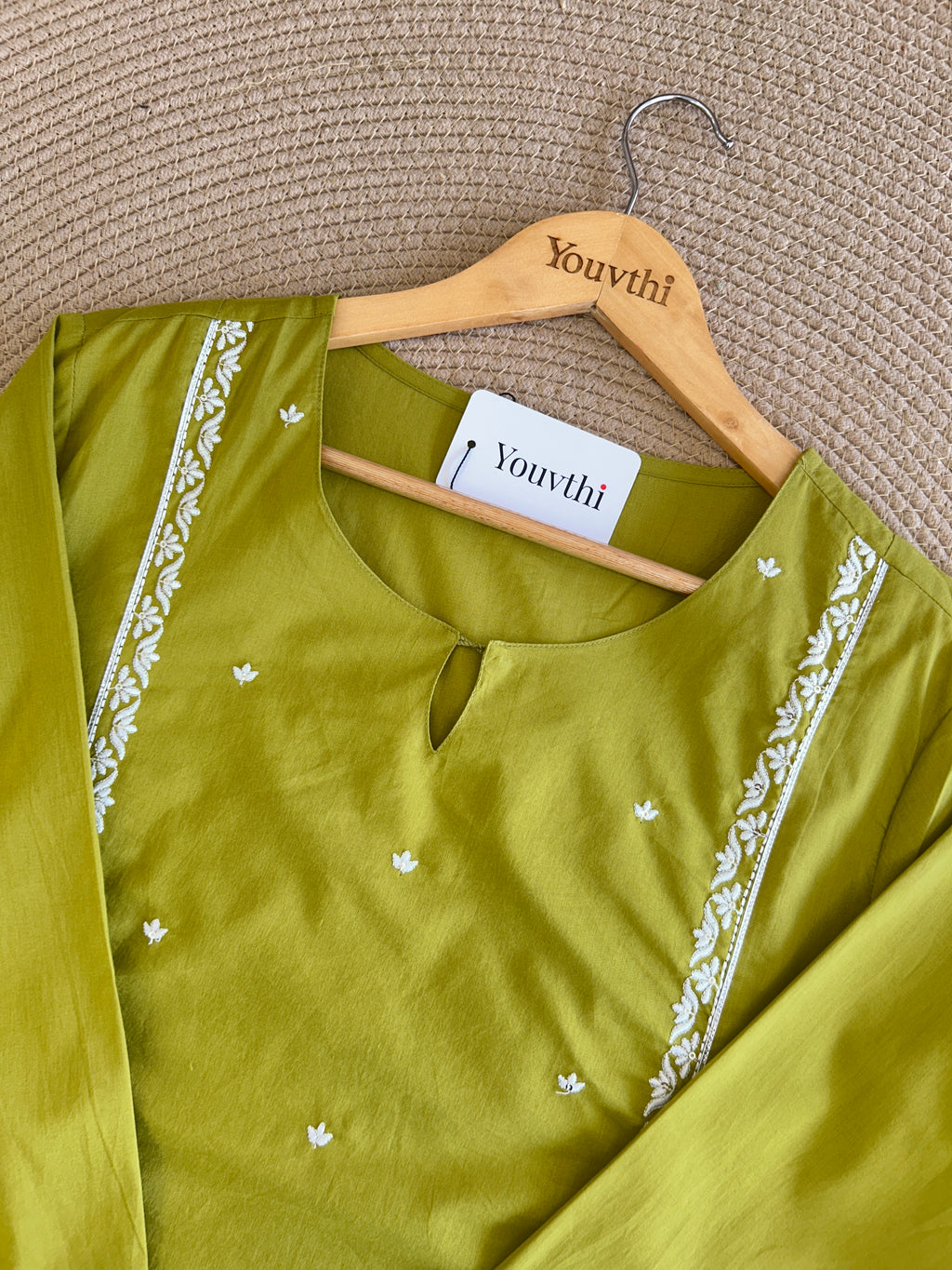 Olive Green Cotton Aline Set