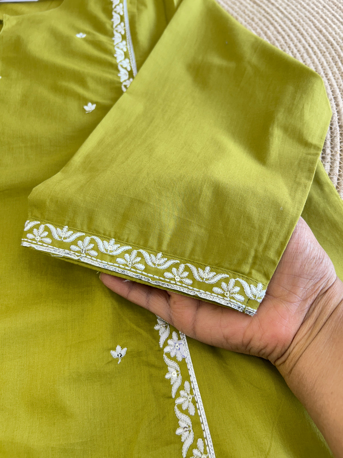 Olive Green Cotton Aline Set