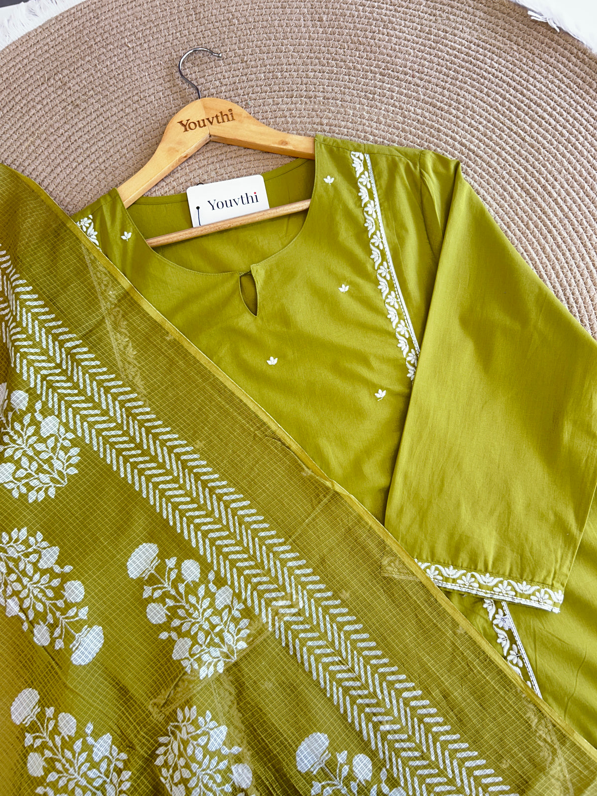 Olive Green Cotton Aline Set