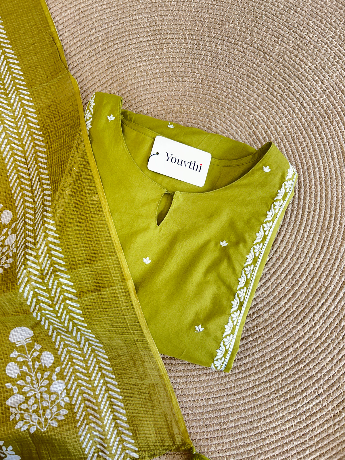 Olive Green Cotton Aline Set