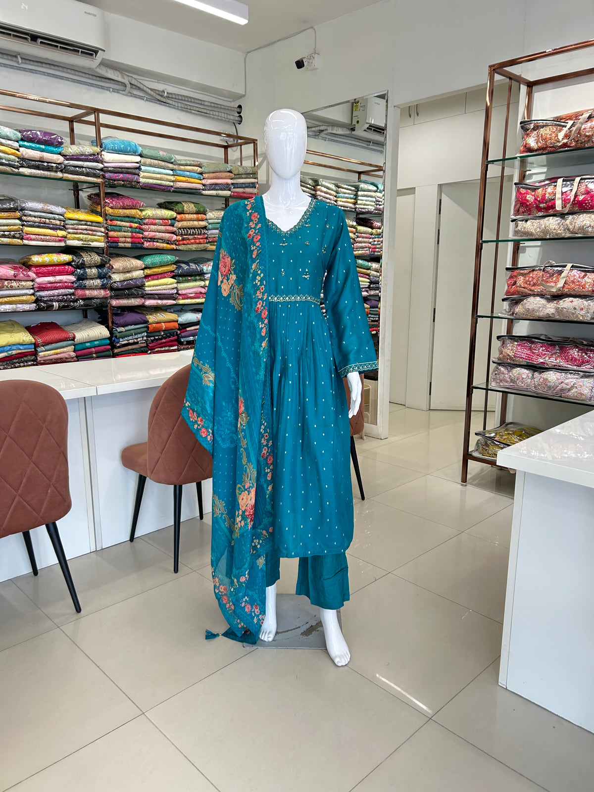 Teal Nyra Cut Kurti Suit