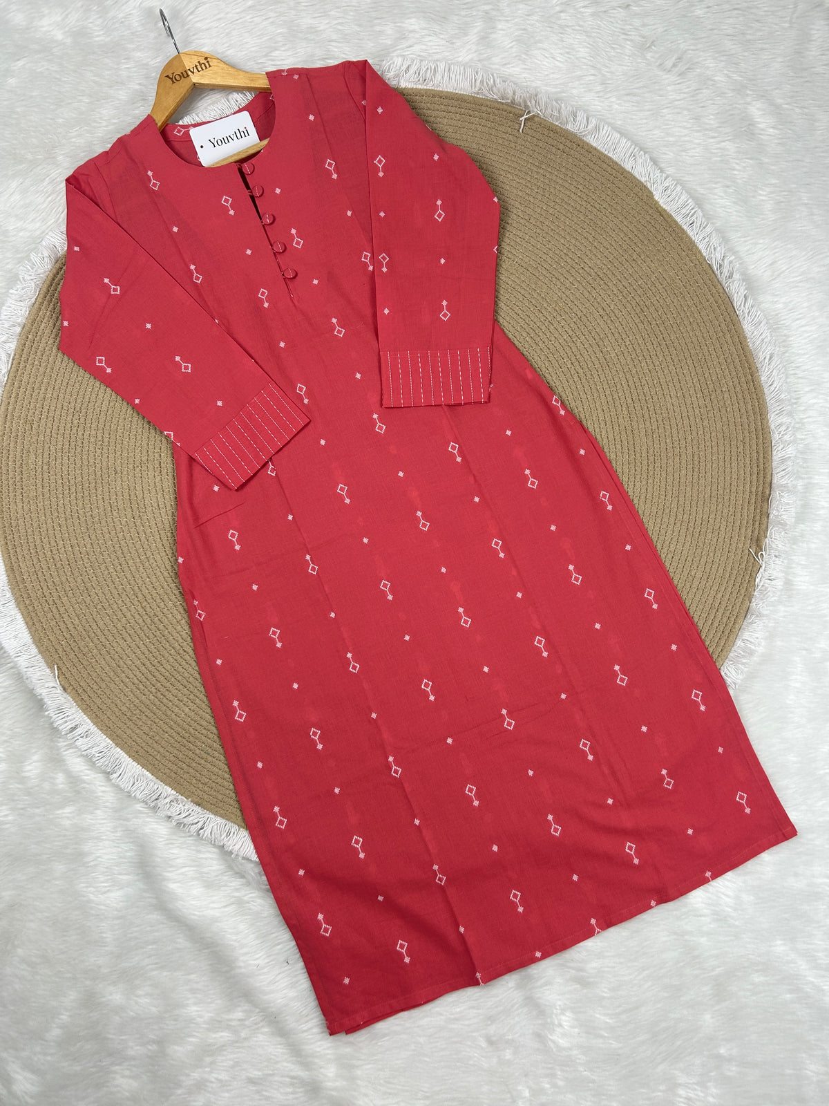 Rose Pink Cotton Straight Cut Kurti Set