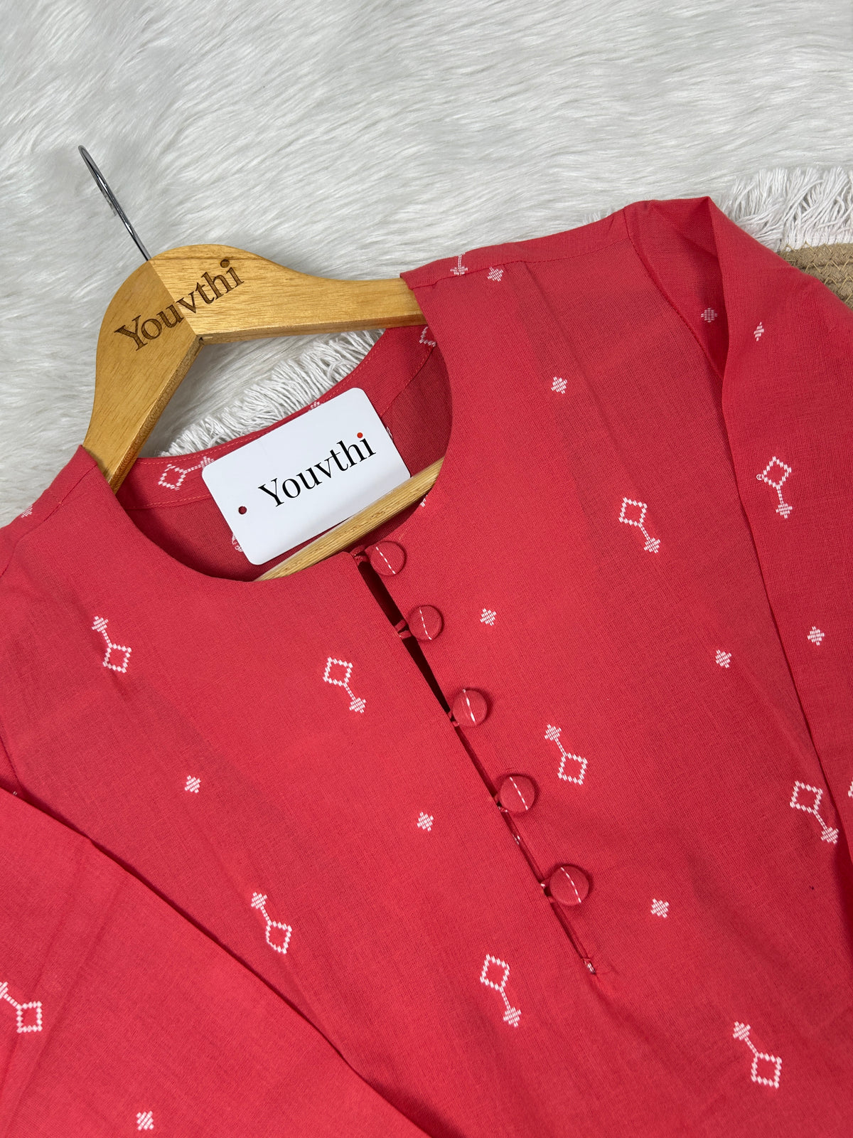 Rose Pink Cotton Straight Cut Kurti Set