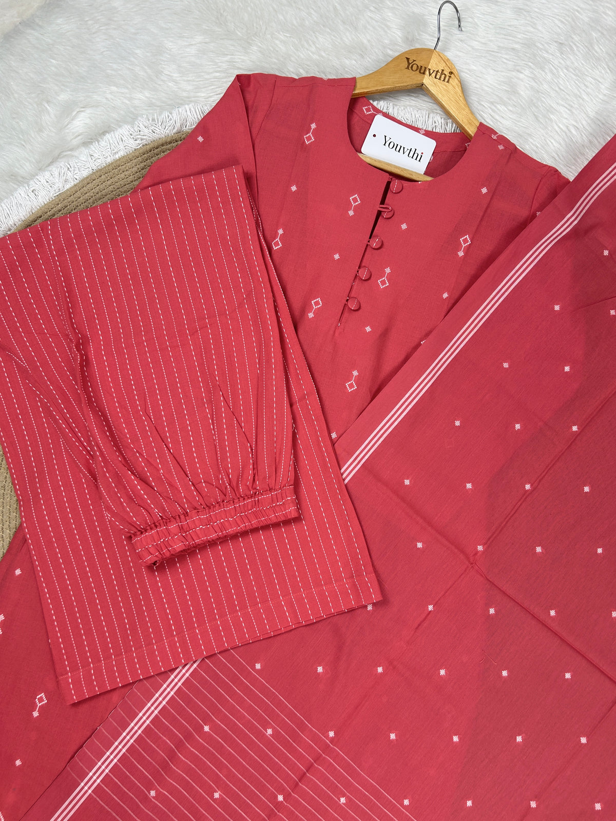 Rose Pink Cotton Straight Cut Kurti Set