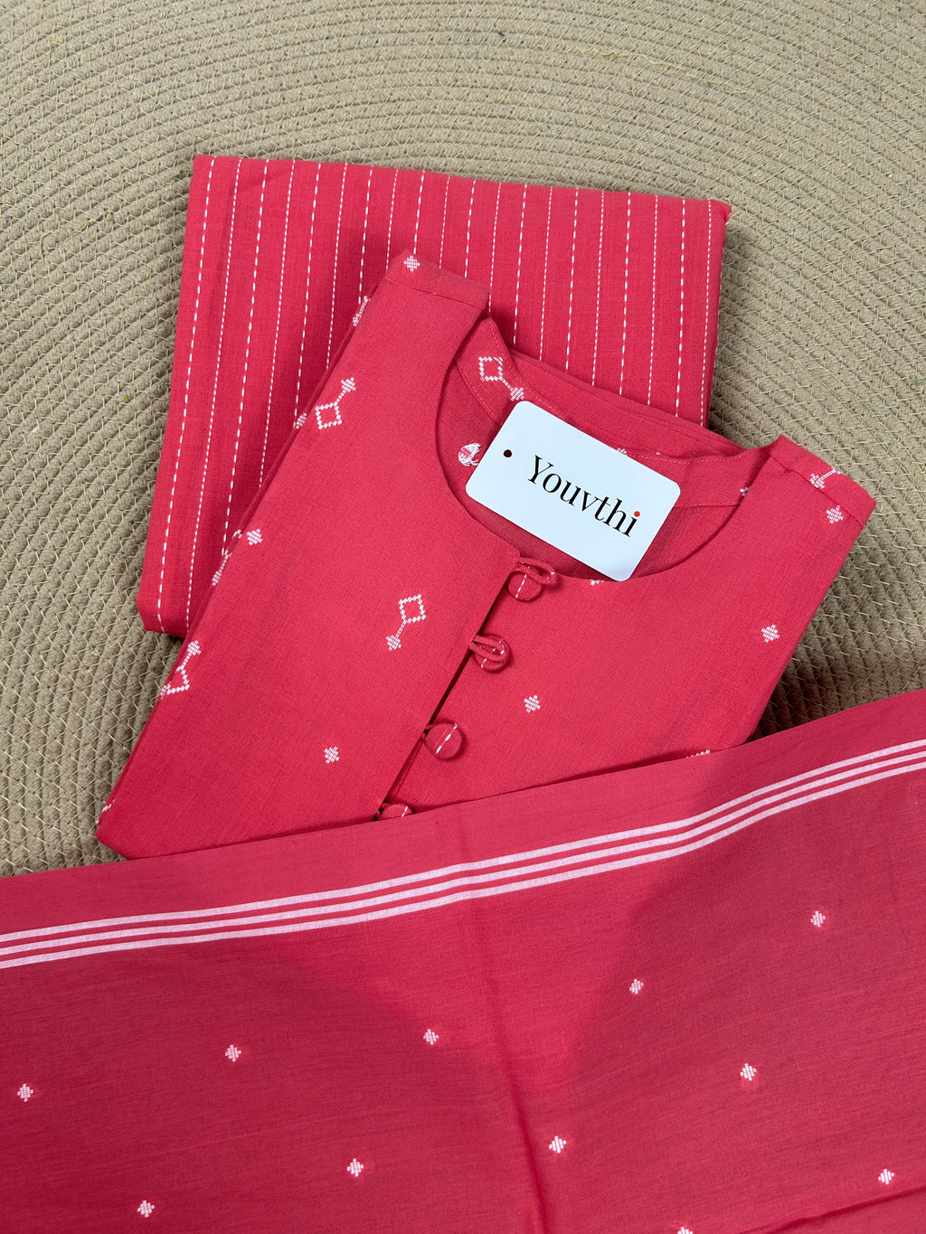 Rose Pink Cotton Straight Cut Kurti Set
