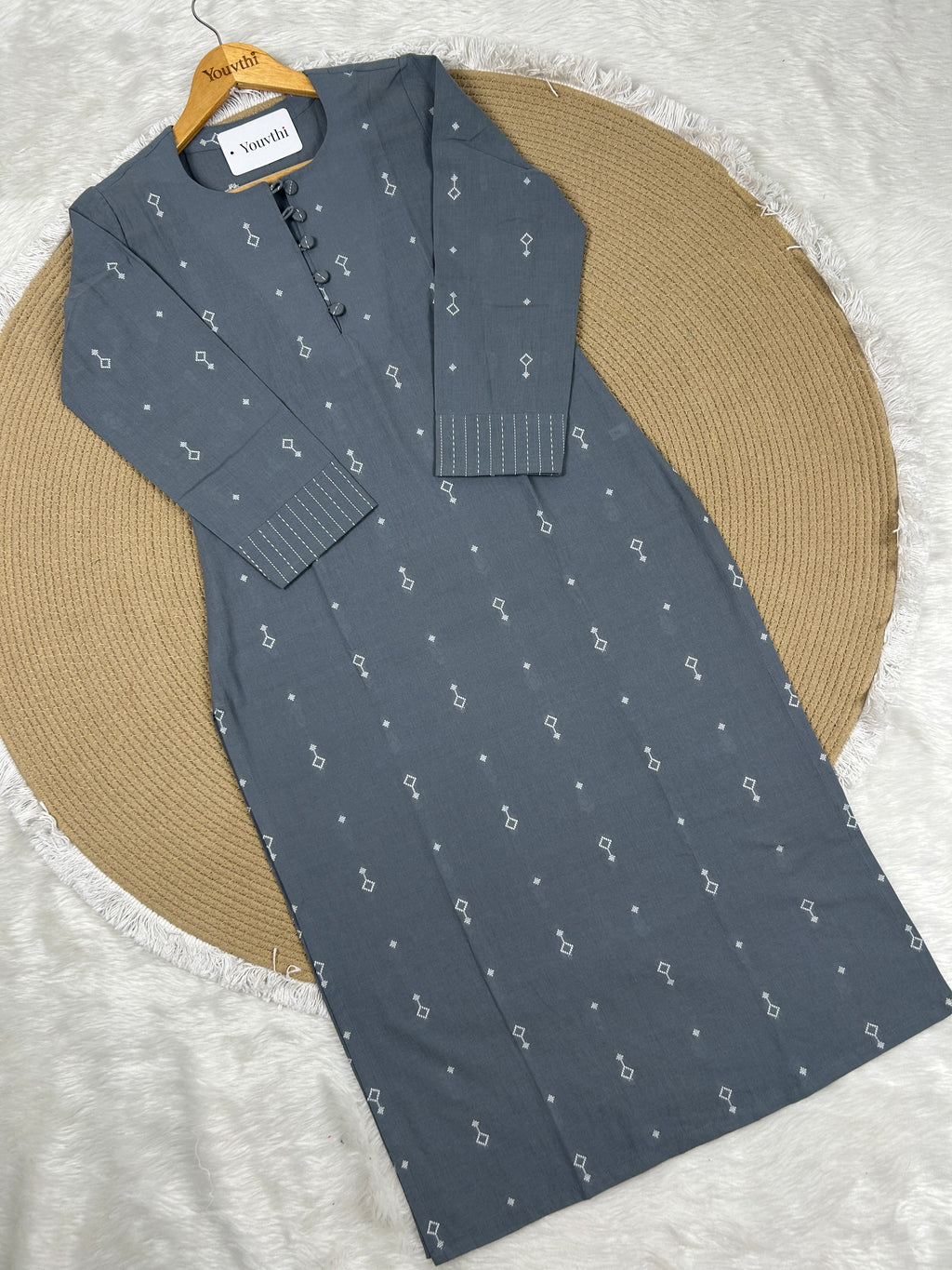 Grey Cotton Straight Cut Kurti Set