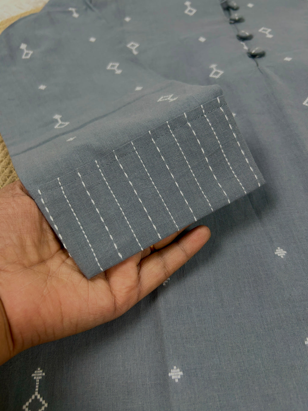 Grey Cotton Straight Cut Kurti Set