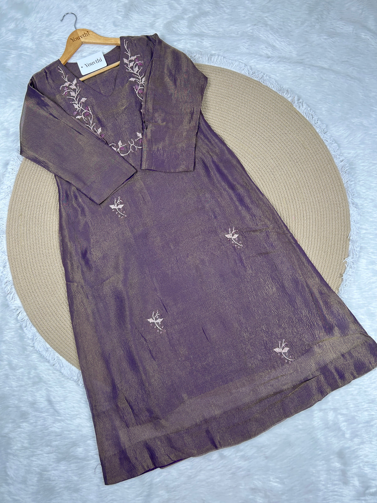 Mauve Crushed Tissue Silk A-Line Suit