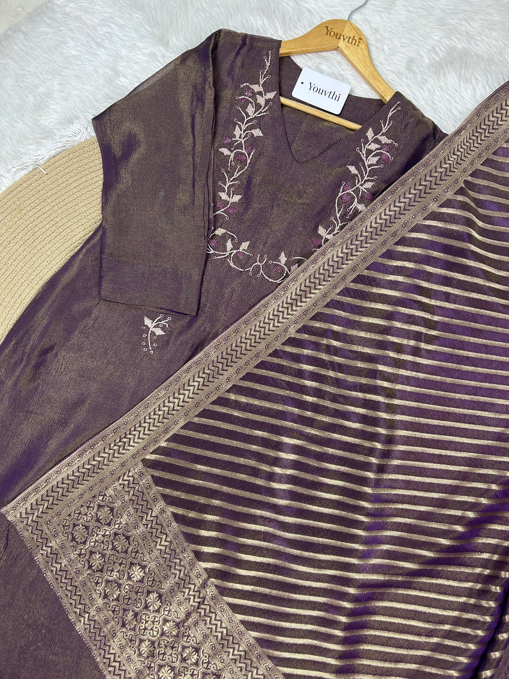 Mauve Crushed Tissue Silk A-Line Suit