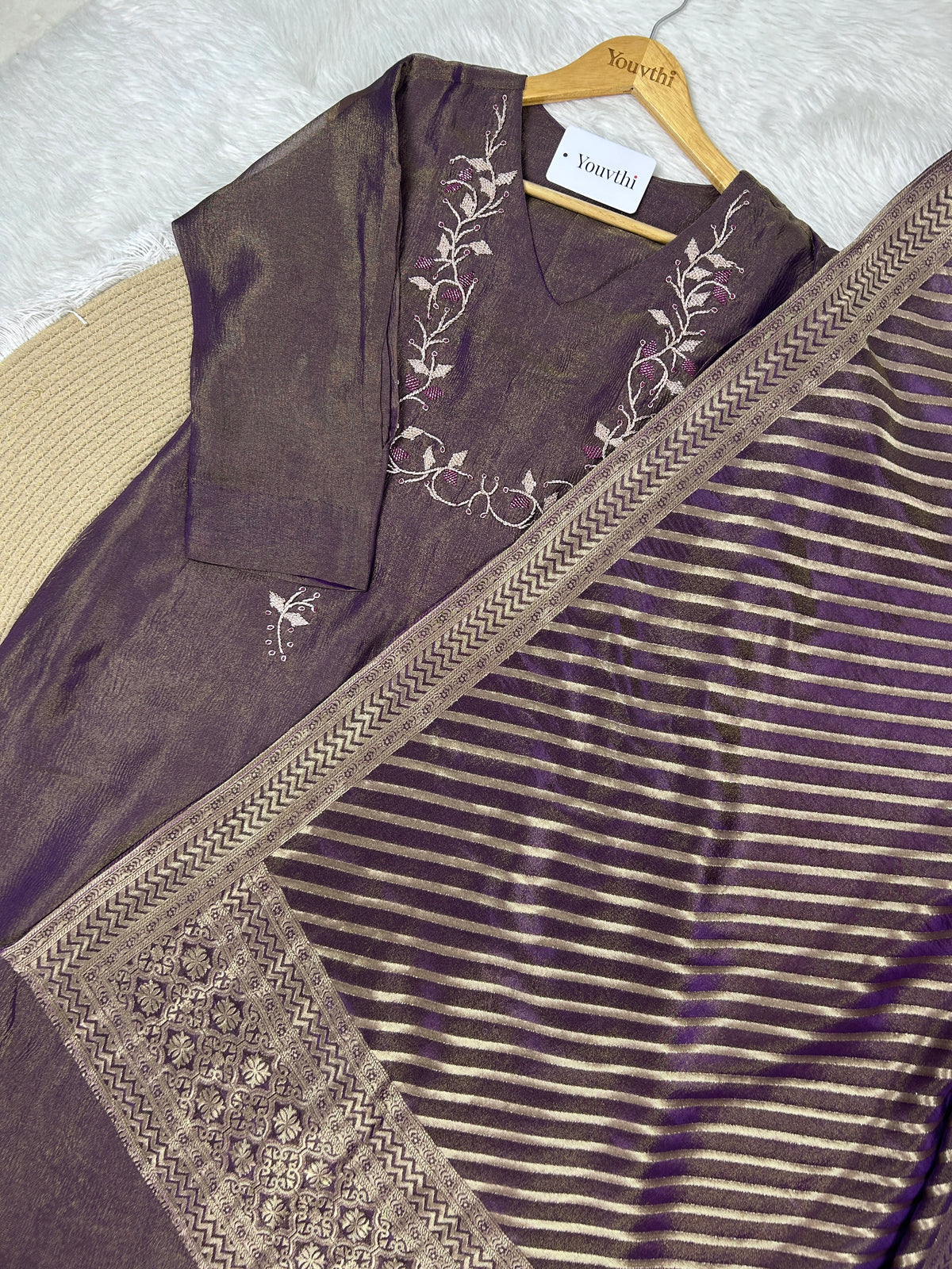 Mauve Crushed Tissue Silk A-Line Suit
