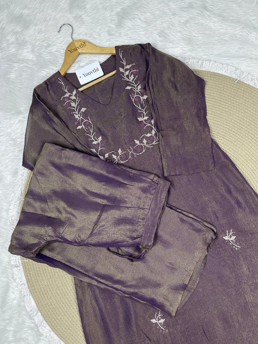 Mauve Crushed Tissue Silk A-Line Suit