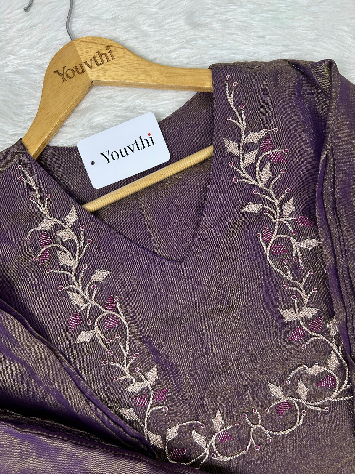 Mauve Crushed Tissue Silk A-Line Suit