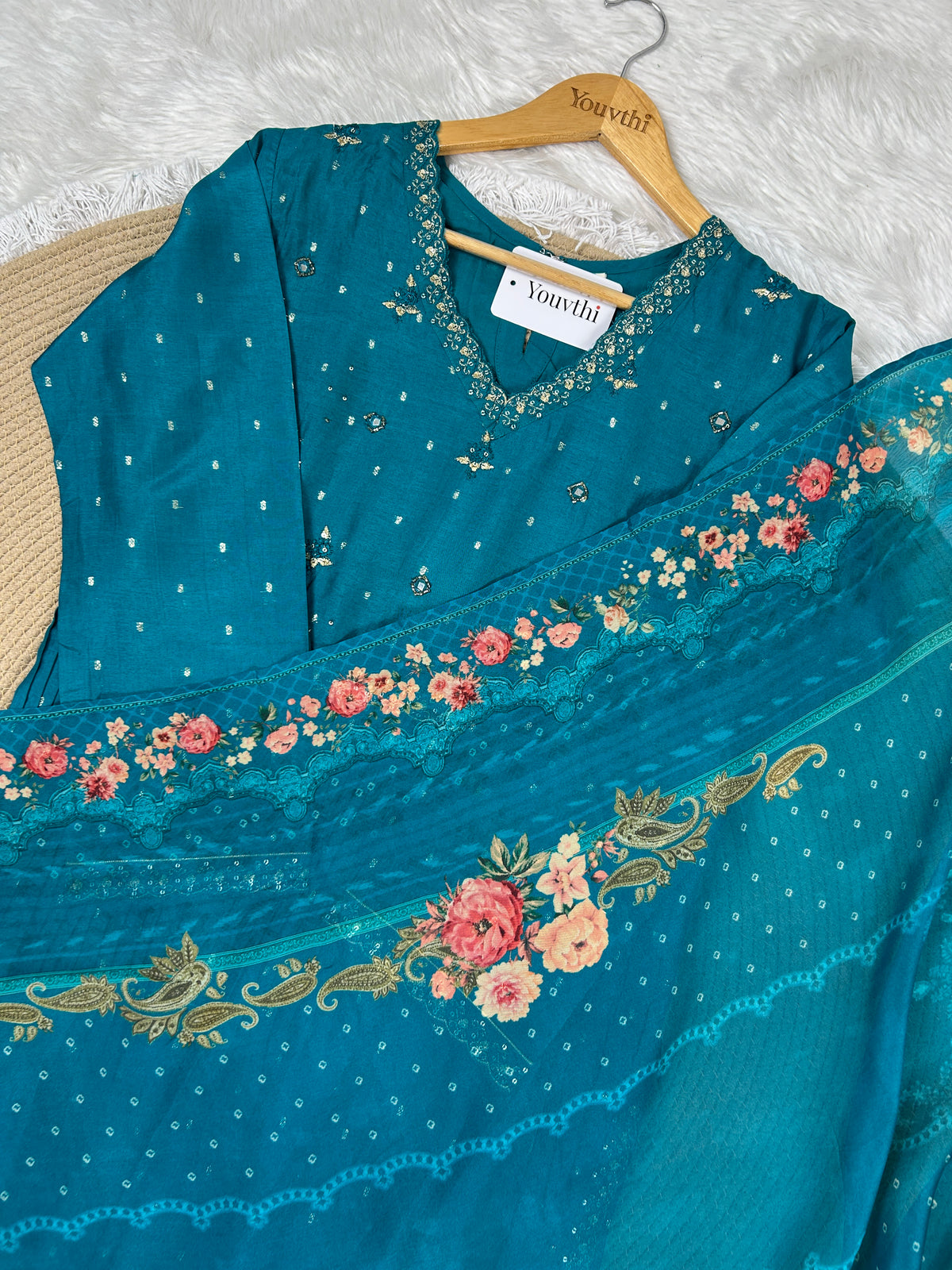 Teal Nyra Cut Kurti Suit