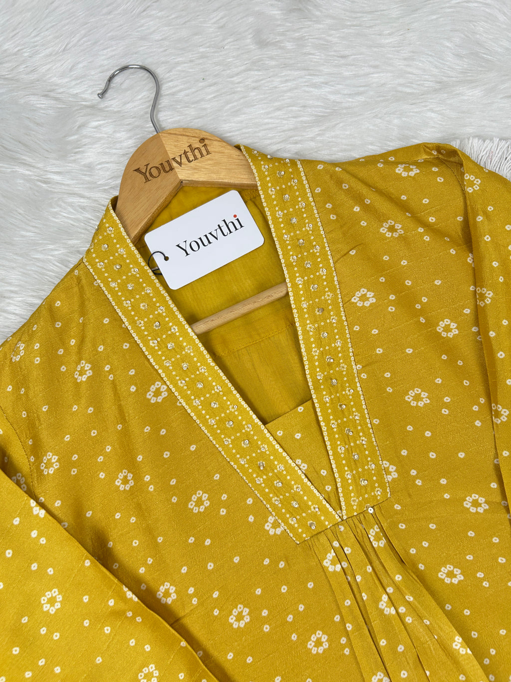 Mustard Bandhini Printed Aline Suit