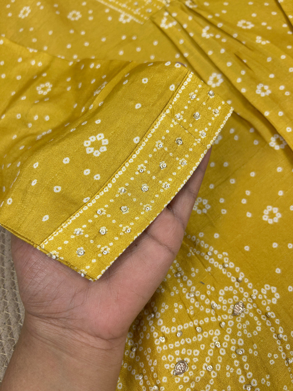 Mustard Bandhini Printed Aline Suit