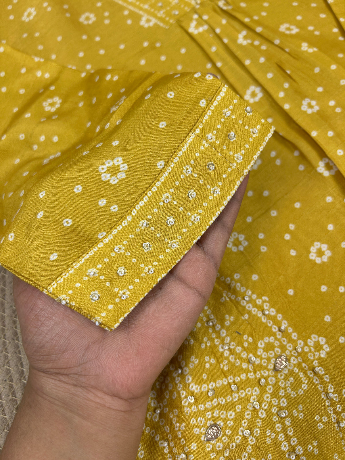 Mustard Bandhini Printed Aline Suit