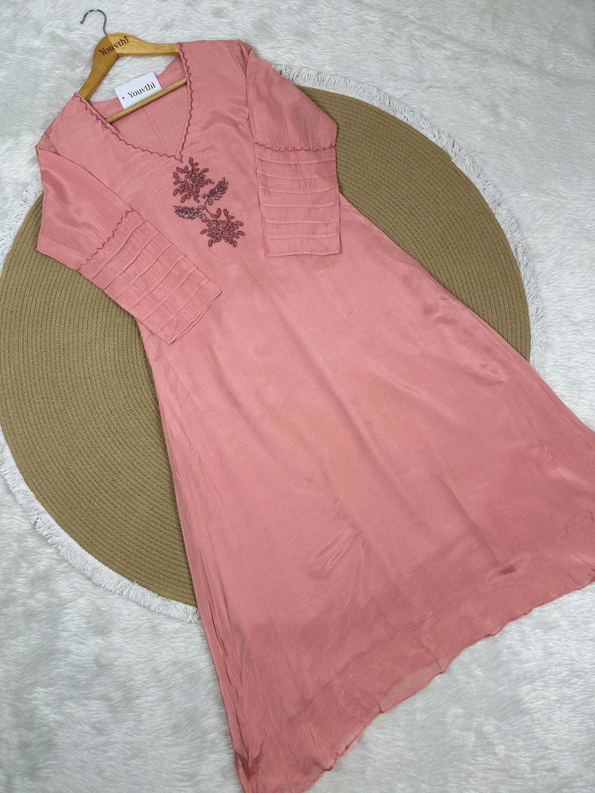 Soft Peach Chinnon A-Line Suit