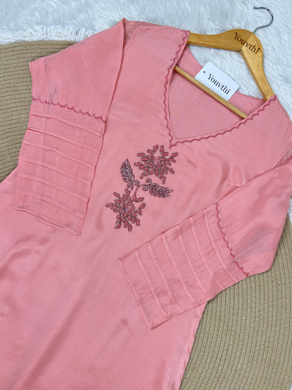 Soft Peach Chinnon A-Line Suit