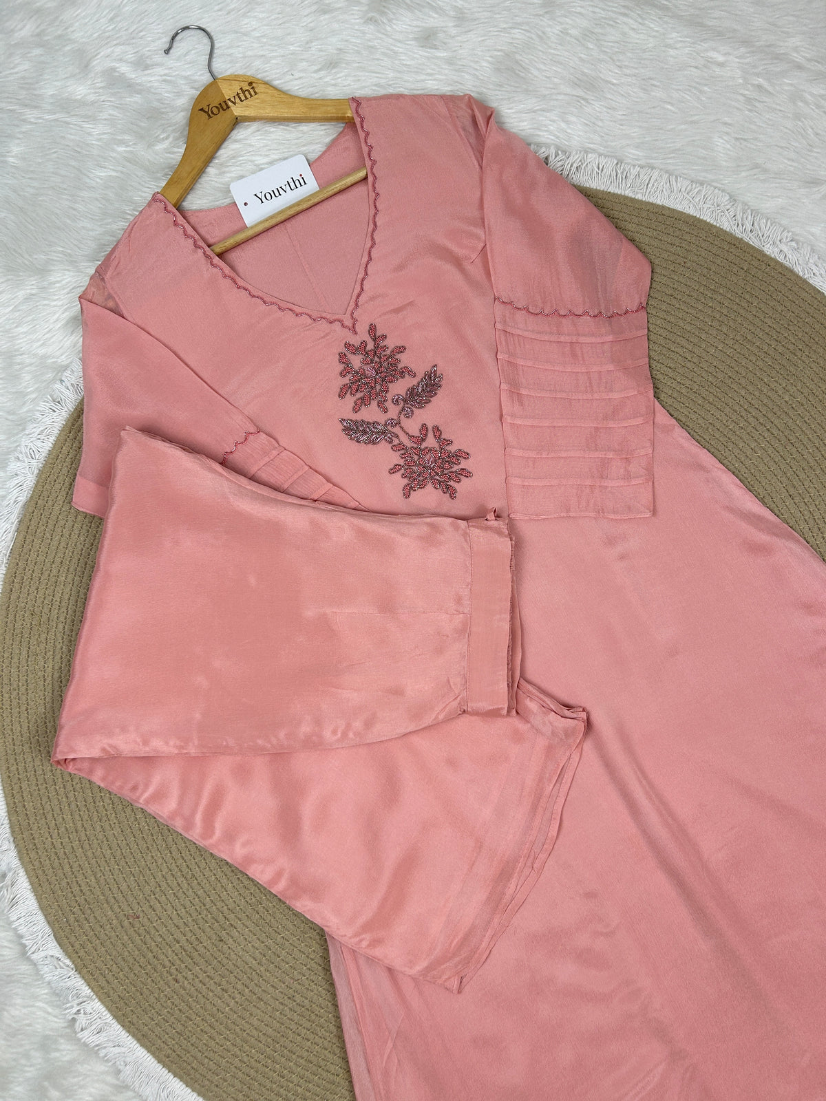 Soft Peach Chinnon A-Line Suit