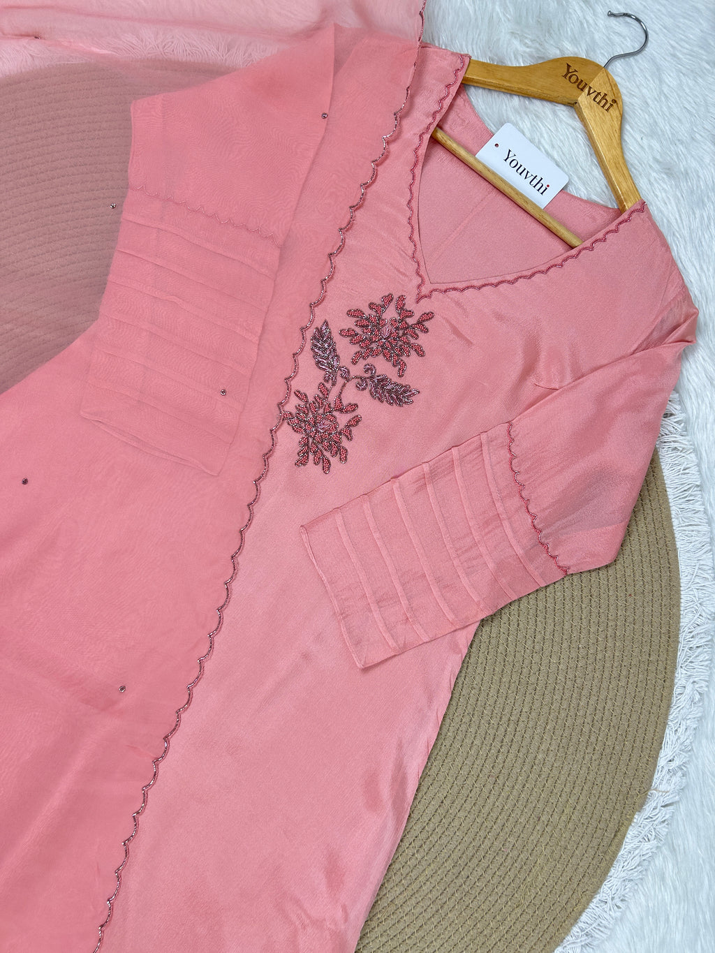 Soft Peach Chinnon A-Line Suit