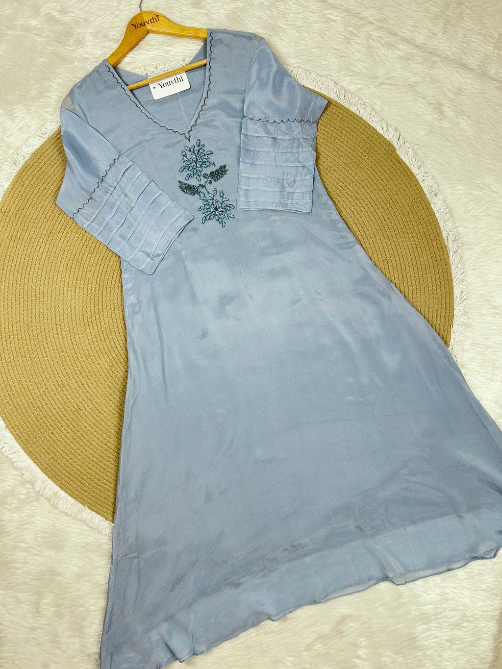 Sky Blue Chinnon A-Line Suit